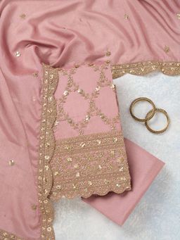 Koskii - Pink Chinon Unstitched Kurta With Bottom & Dupatta