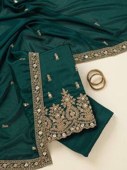 Koskii - Green Chinon Unstitched Kurta With Bottom & Dupatta