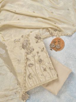 Koskii - Beige Tissue Unstitched Kurta With Bottom & Dupatta
