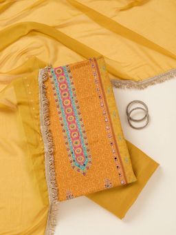 Koskii - Mustard Silk Unstitched Kurta With Bottom & Dupatta