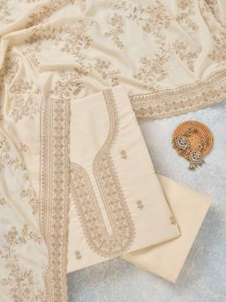 Koskii - Off White Raw Silk Unstitched Kurta With Bottom & Dupatta