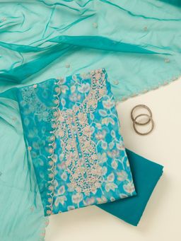 Koskii - Blue Tissue Unstitched Kurta With Bottom & Dupatta