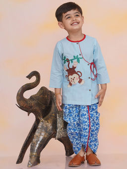 KID1 - Blue Badmash Bandar Kurta & Dhoti (Set of 2)