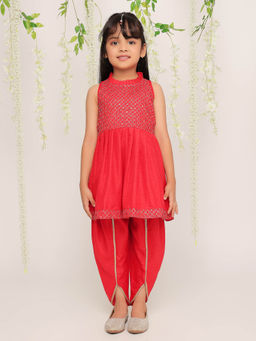 KID1 - Red Anmol Nytara Peplum Kurta & Dhoti (Set of 2)