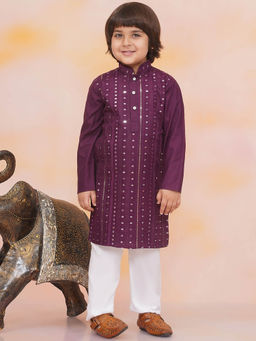 KID1 - Purple Embellished Shimmer Rayon Kurta & Pyjama (Set of 2)