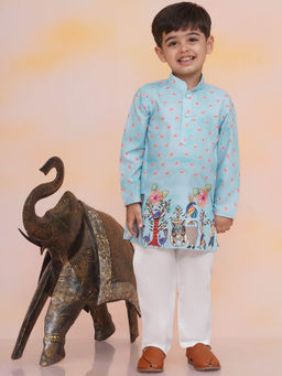 KID1 - Blue Rama Printed Kurta & Pyjama (Set of 2)