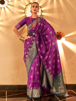 Sareemall - Women's Silk Blend Purple Woven Designer Saree with Unstitched Blouse