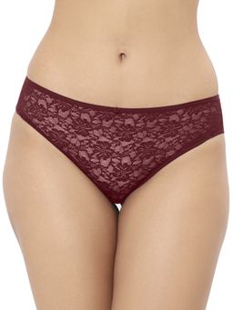 Amante - Solid Three Forth Coverage Low Rise Bikini Panty Red