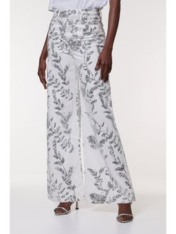 Karen Millen - Denim All Over Floral Sequin Wide Leg Jeans