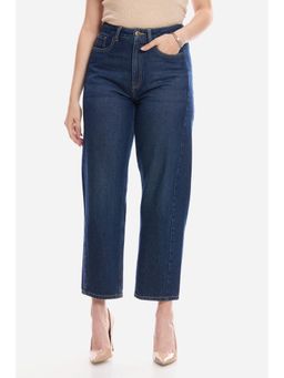 Virgio - Solid Cotton Denim Barrel Fit Mid Waist Jeans for Women