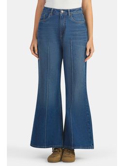 Virgio - Solid Cotton Flared Denim High Waist Jeans for Women