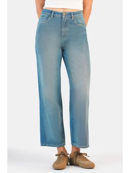 Virgio - Solid Cotton Denim Straight High Waist Jeans for Women