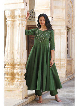 Okhai - Nostalgia' Pure Cotton Hand Embroidered Mirror Work Kurta Pant Set
