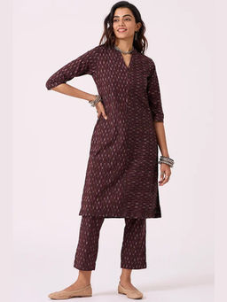 Okhai - Coffee Pure Cotton Ikat Kurta Pant Set