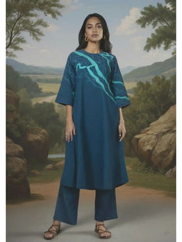 Okhai - Sundarbans Hand Applique and Embroidery Pure Cotton Kurta Pant Set