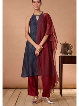 Okhai - Opal Ballad Printed Chanderi Silk Ajrakh Kurta Pant Set with Dupatta