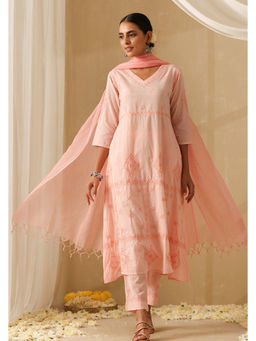 Okhai - Dehleez Chikankari and Mukaish Work Pure Cotton Kurta Pant Set with Dupatta