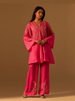 One Not Two - Pink Silk Embroidered Kurta with Pant and Slip