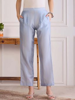 First Resort by Ramola Bachchan - Ice Blue Chic Chanderi Straight Pant