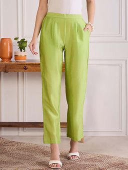 First Resort by Ramola Bachchan - Lime Green Chic Chanderi Straight Pant
