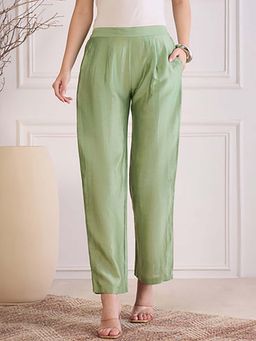 First Resort by Ramola Bachchan - Mint Green Chic Chanderi Straight Pant