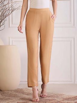 First Resort by Ramola Bachchan - Sepia Gentle Muslin Mid Waist Straight Pant
