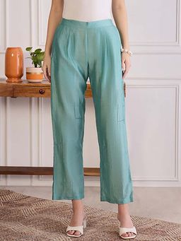 First Resort by Ramola Bachchan - Saphire Blue Hand Embroidered Straight Pant