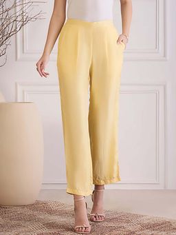 First Resort by Ramola Bachchan - Yellow Lustre Mid Waist Straight Pant