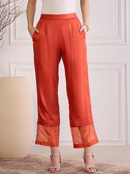 First Resort by Ramola Bachchan - Cinammon Red Organza Sheer Detail Pant