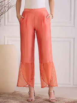 First Resort by Ramola Bachchan - Peach Pearl Organza Hand Embroidered Pant