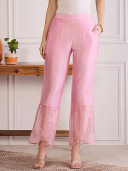 First Resort by Ramola Bachchan - Pink Pearl Organza Hand Embroidered Pant