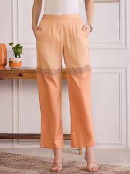 First Resort by Ramola Bachchan - Melon Dual Tone Hand Embroidered Pant