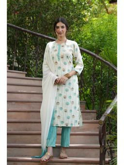 Juniper - Sky Blue Floral Printed Rayon Slub Kurta Pants & Tie & Dye Chiffon Dupatta Set