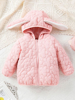 Hopscotch - Girls Pink Textured Hooded Full-Sleeve Jacket