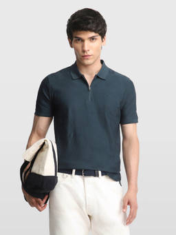 Arrow - Men Green Self Design Cotton Polo T-Shirt