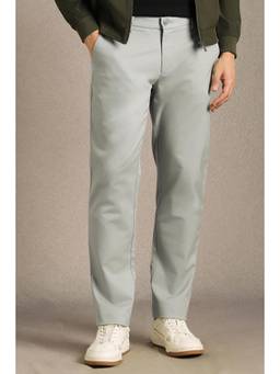 Louis Philippe - Men Grey Solid/Plain Cotton Blend Trouser