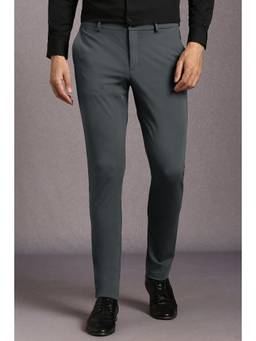 Louis Philippe - Men Charcoal Solid/Plain Rayon Blend Trouser