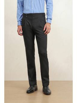 Louis Philippe - Men Black Solid/Plain Polyester Blend Trouser