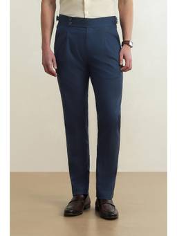 Louis Philippe - Men Navy Blue Solid/Plain Polyester Blend Trouser