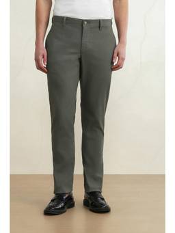 Louis Philippe - Men Grey Solid/Plain Cotton Blend Trouser