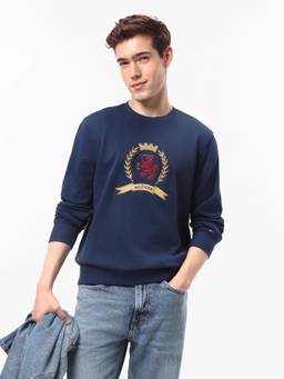 Tommy Hilfiger - Men Navy Blue Typography Cotton Sweatshirt