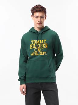 Tommy Hilfiger - Men Green Typography Cotton Hoodie