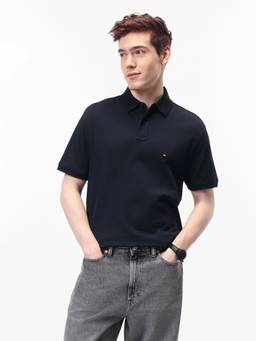 Tommy Hilfiger - Men Navy Blue Solid/Plain Cotton Polo T-Shirt