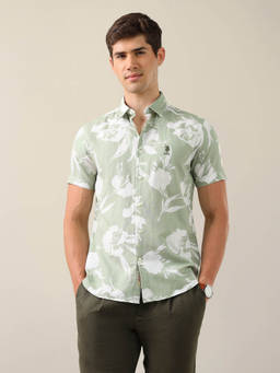 U.S. Polo Assn. Denim Co. - Men Green Floral Cotton Shirt