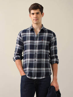 U.S. Polo Assn. Denim Co. - Men Navy Blue Checks Cotton Shirt