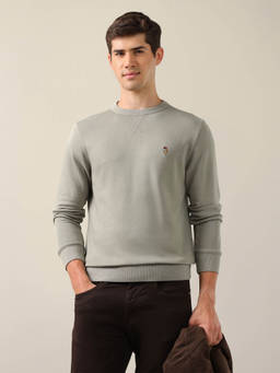 U.S. Polo Assn. Denim Co. - Men Green Solid/Plain Cotton Sweatshirt