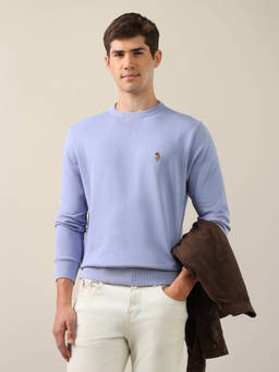 U.S. Polo Assn. Denim Co. - Men Purple Solid/Plain Cotton Sweatshirt