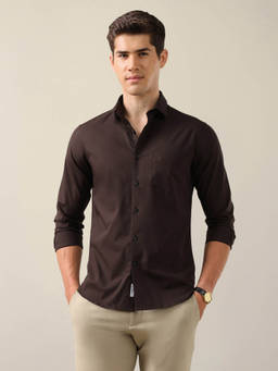 U.S. POLO ASSN. - Men Brown Solid/Plain Cotton Shirt