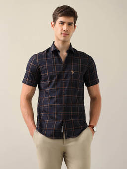 U.S. POLO ASSN. - Men Blue Checks Cotton Shirt