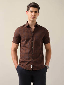 U.S. POLO ASSN. - Men Brown Checks Cotton Shirt